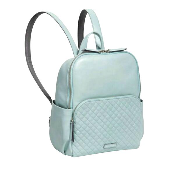 Vera Bradley Small Backpack Genuine Leather Carryall Quilted Dusty Blue NWT - Picture 3 of 13